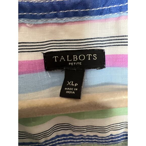 Talbots size XLP shirt pop over 100% linen roll tab sleeve striped multicolor - Picture 6 of 8